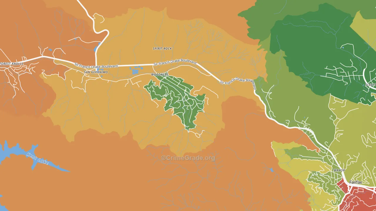 Woodacre, CA Map of Theft Rates