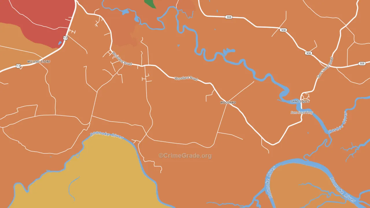 Woodard, NC Map of Theft Rates