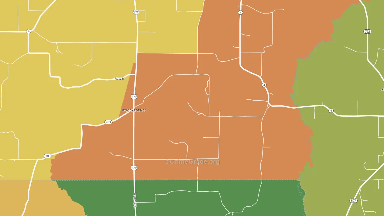 Woodardville, LA Map of Theft Rates