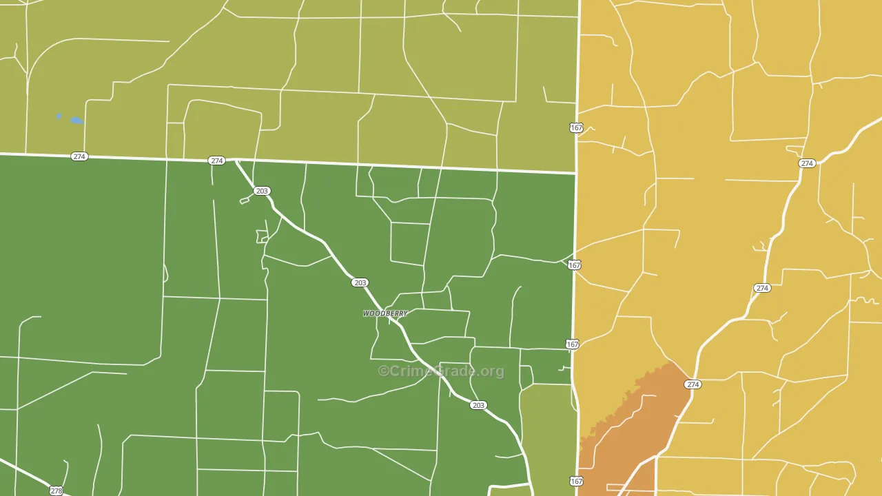 Woodberry, AR Map of Theft Rates