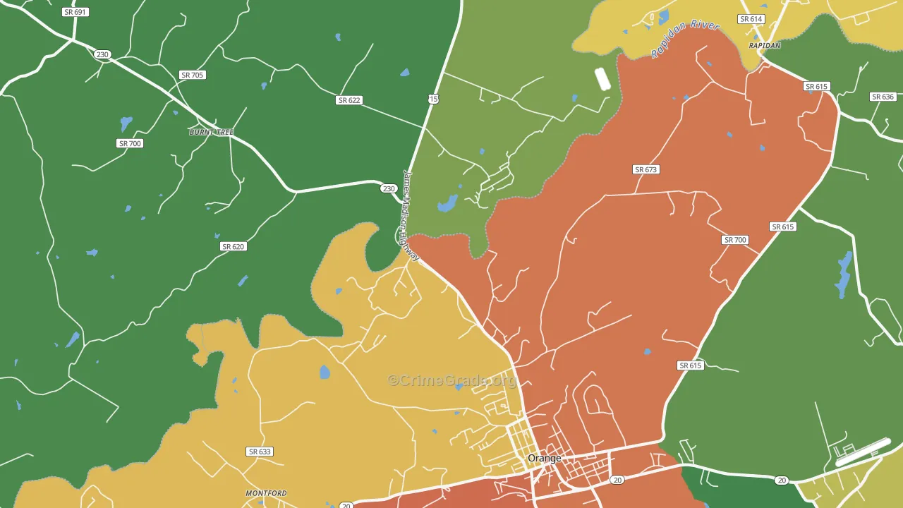 Woodberry Forest, VA Map of Theft Rates