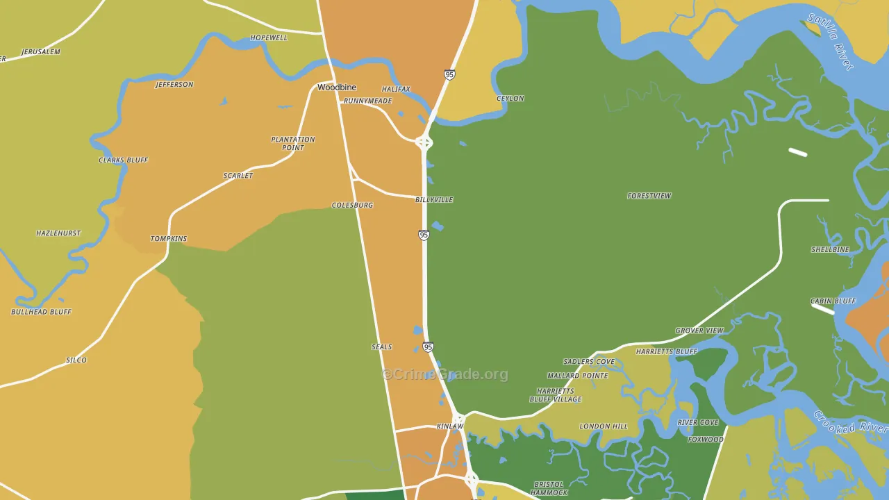 Woodbine, GA Map of Theft Rates