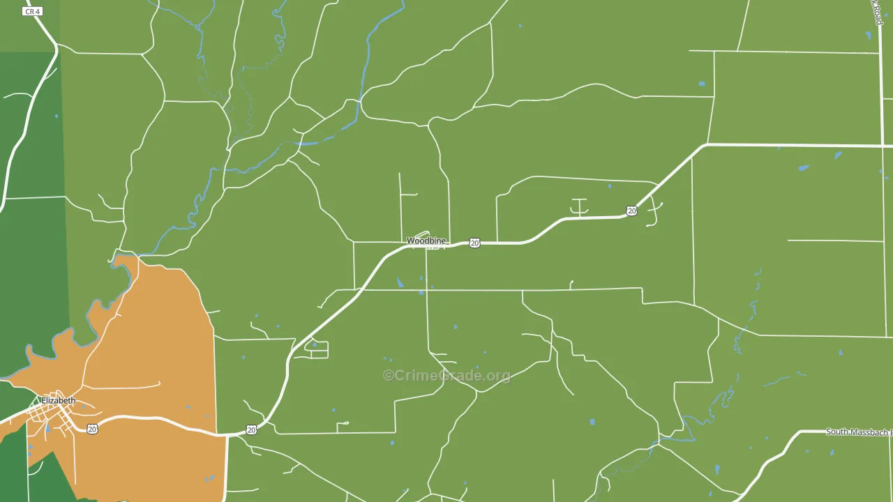 Woodbine, IL Map of Theft Rates