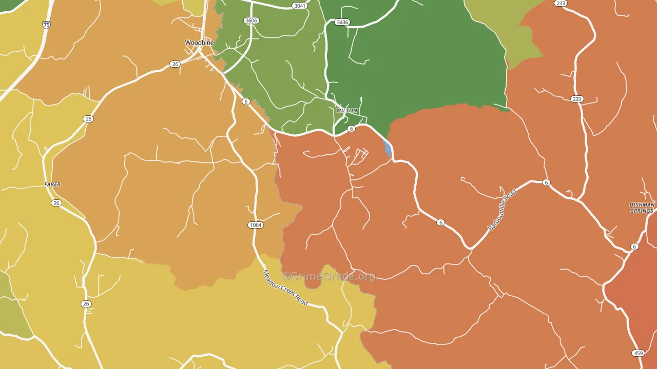 Woodbine, KY Map of Theft Rates