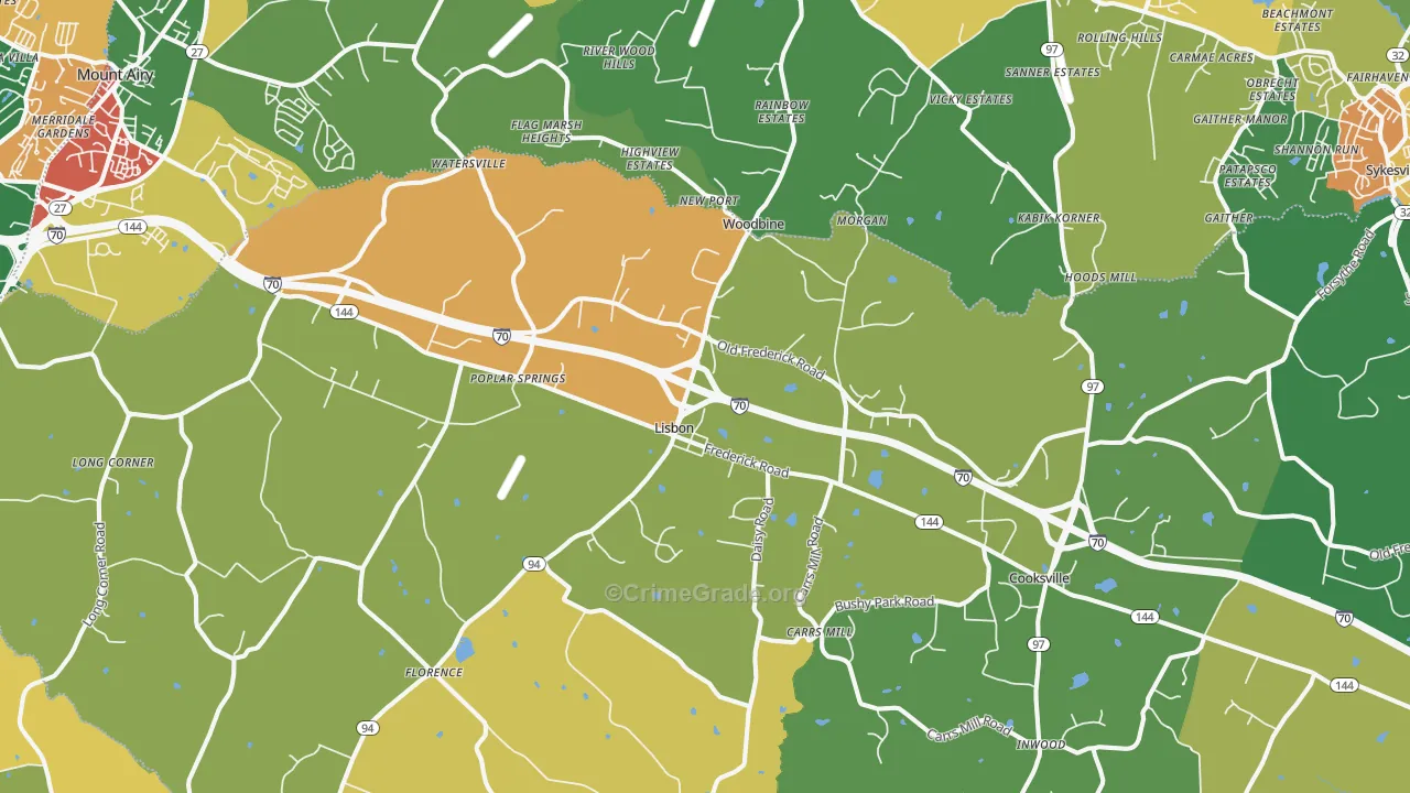 Woodbine, MD Map of Theft Rates