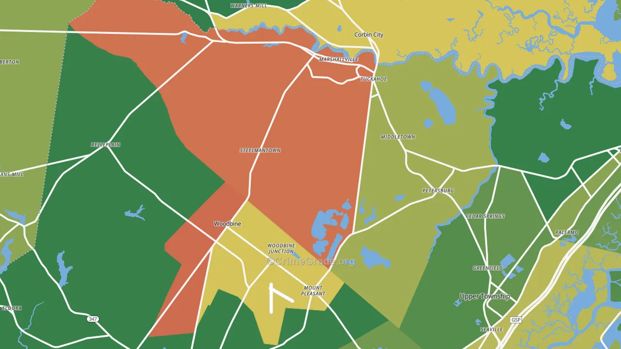 Woodbine, NJ Map of Theft Rates