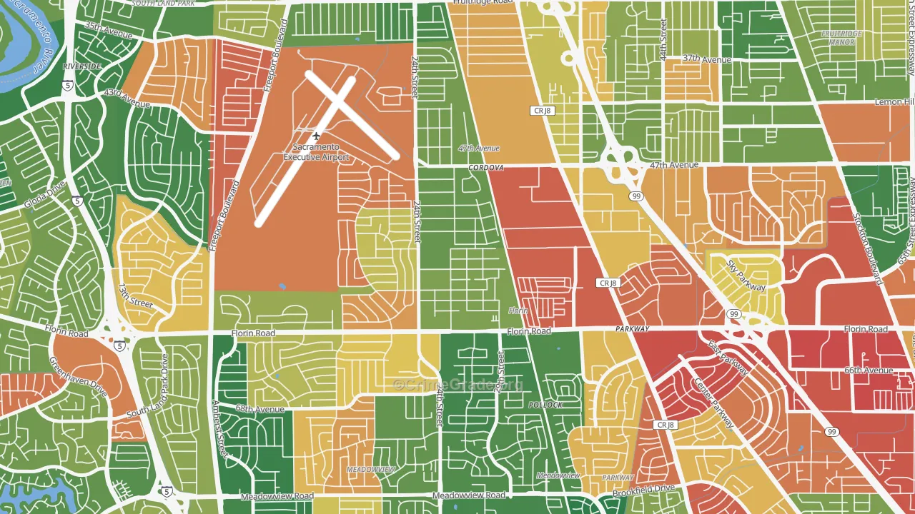 Woodbine, Sacramento, CA Map of Theft Rates