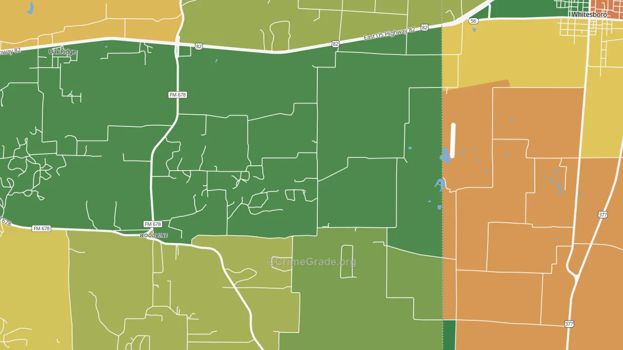 Woodbine, TX Map of Theft Rates