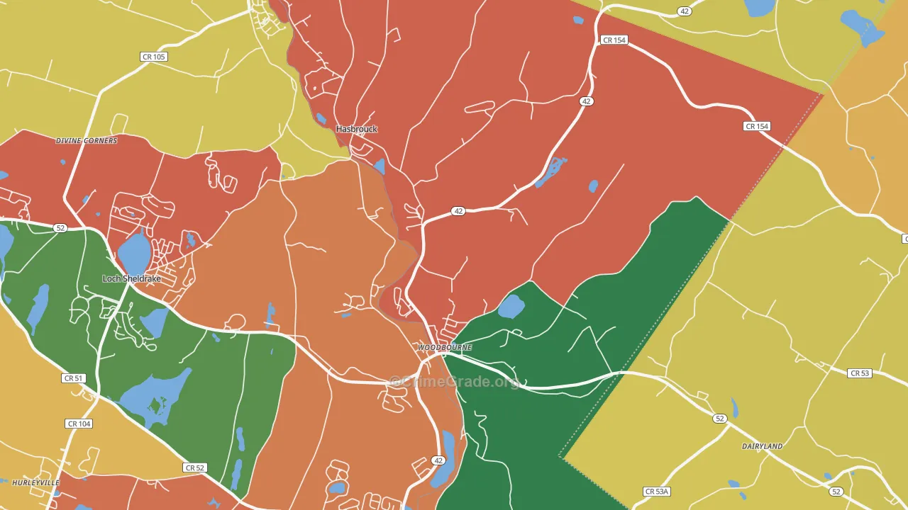 Woodbourne, NY Map of Theft Rates