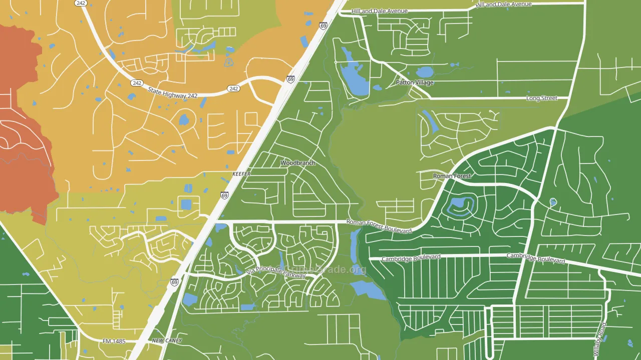 Woodbranch, TX Map of Theft Rates