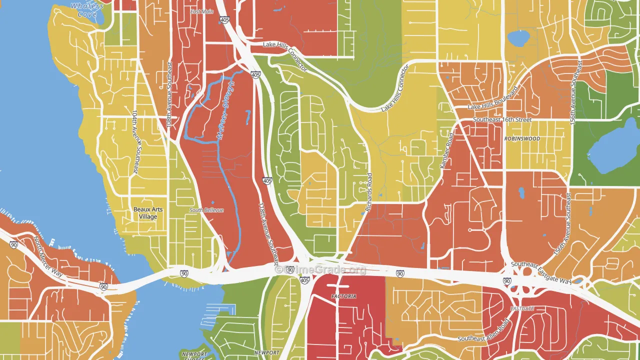 Woodbridge, Bellevue, WA Map of Theft Rates