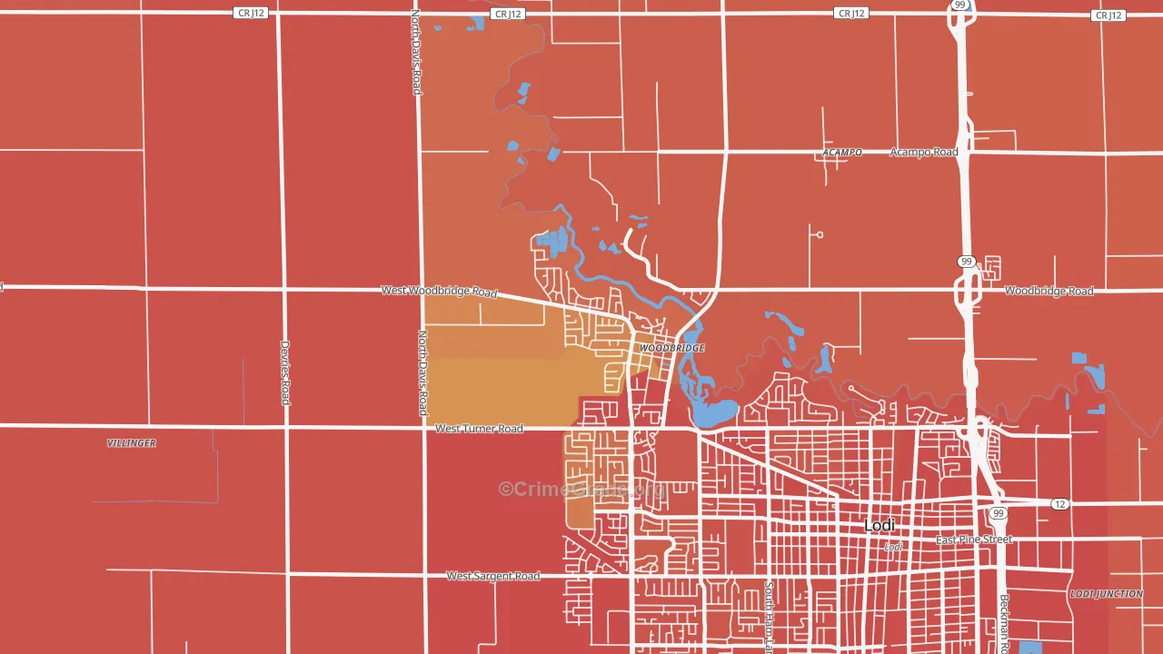 Woodbridge, CA Map of Theft Rates