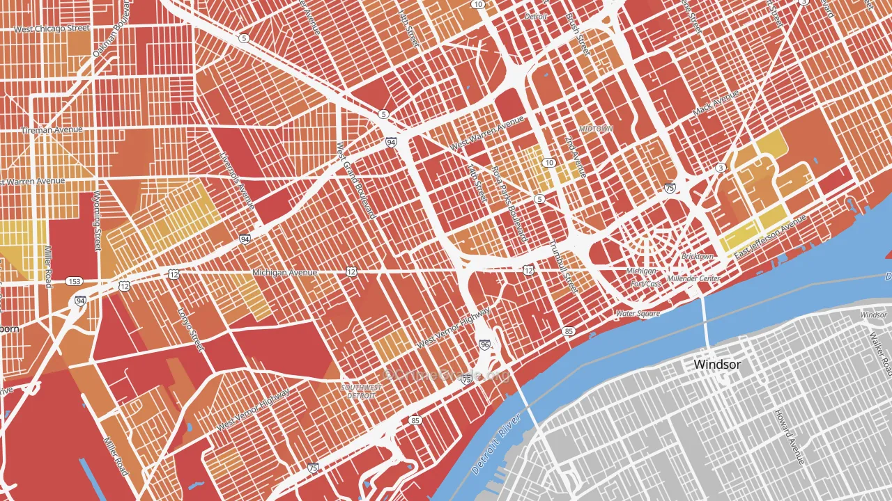 Woodbridge, Detroit, MI Map of Theft Rates