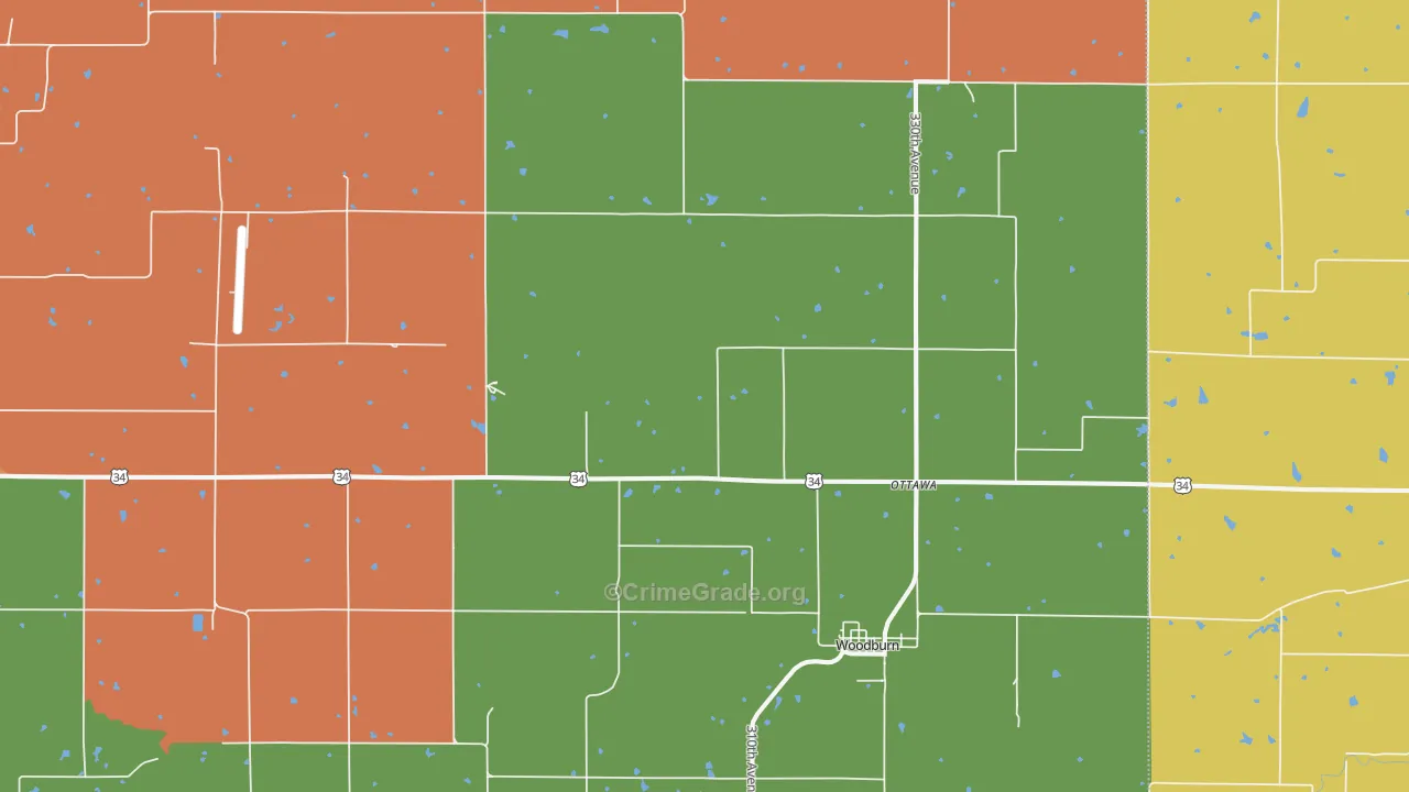 Woodburn, IA Map of Theft Rates
