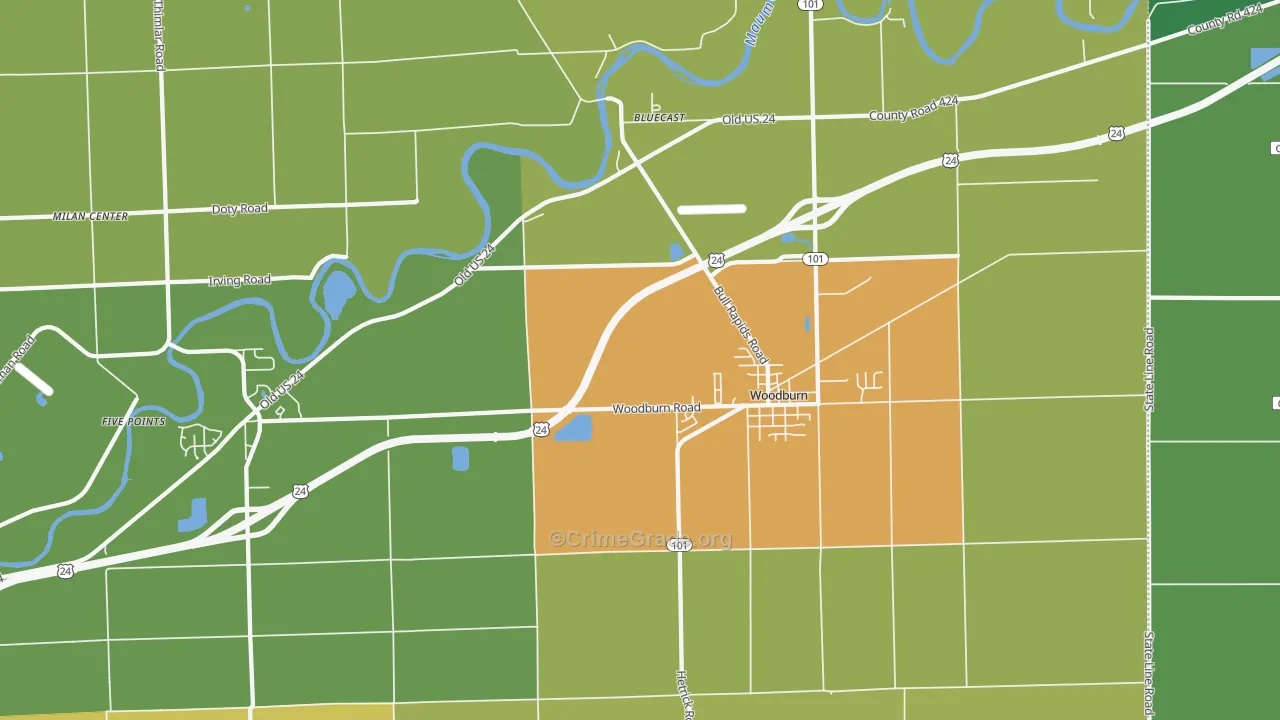 Woodburn, IN Map of Theft Rates