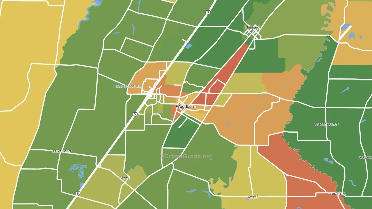 Woodburn, OR Map of Theft Rates