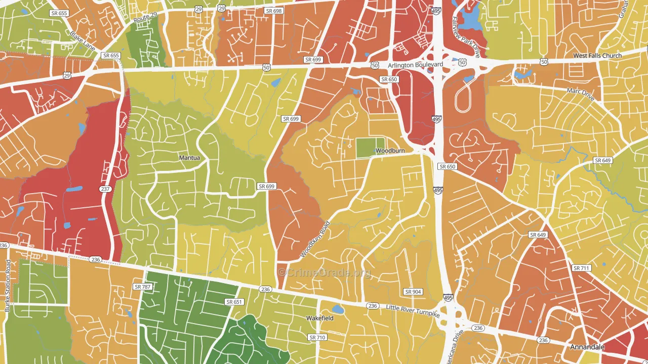 Woodburn, VA Map of Theft Rates
