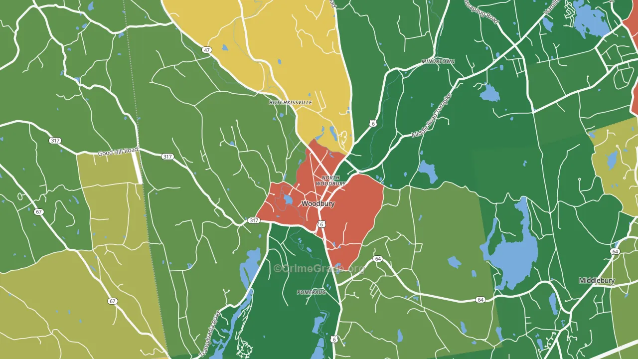 Woodbury, CT Map of Theft Rates