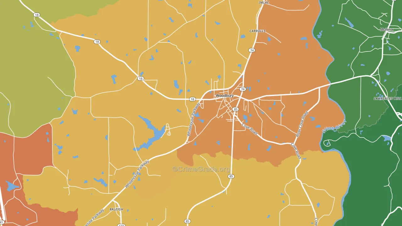 Woodbury, GA Map of Theft Rates