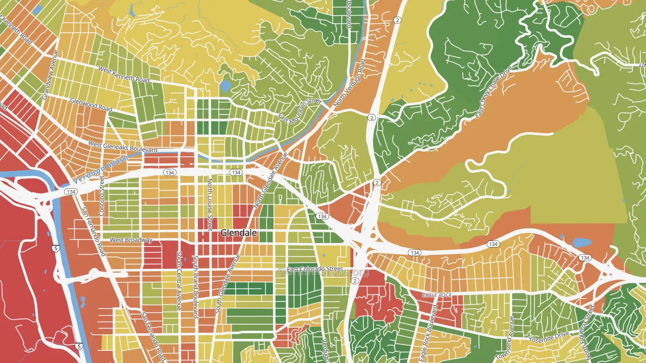 Woodbury-Glendale, Glendale, CA Map of Theft Rates