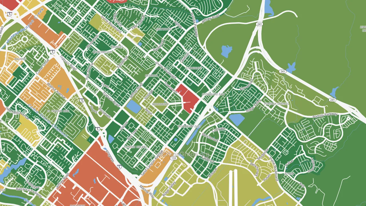 Woodbury, Irvine, CA Map of Theft Rates