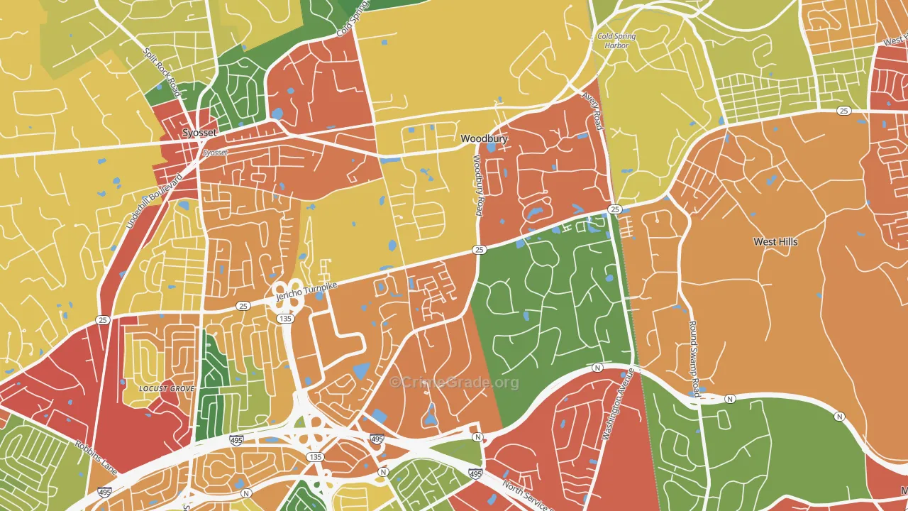 Woodbury, NY Map of Theft Rates