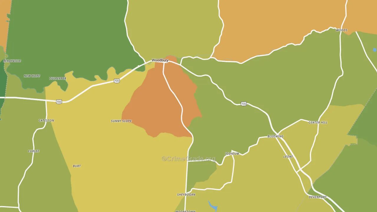 Woodbury, TN Map of Theft Rates