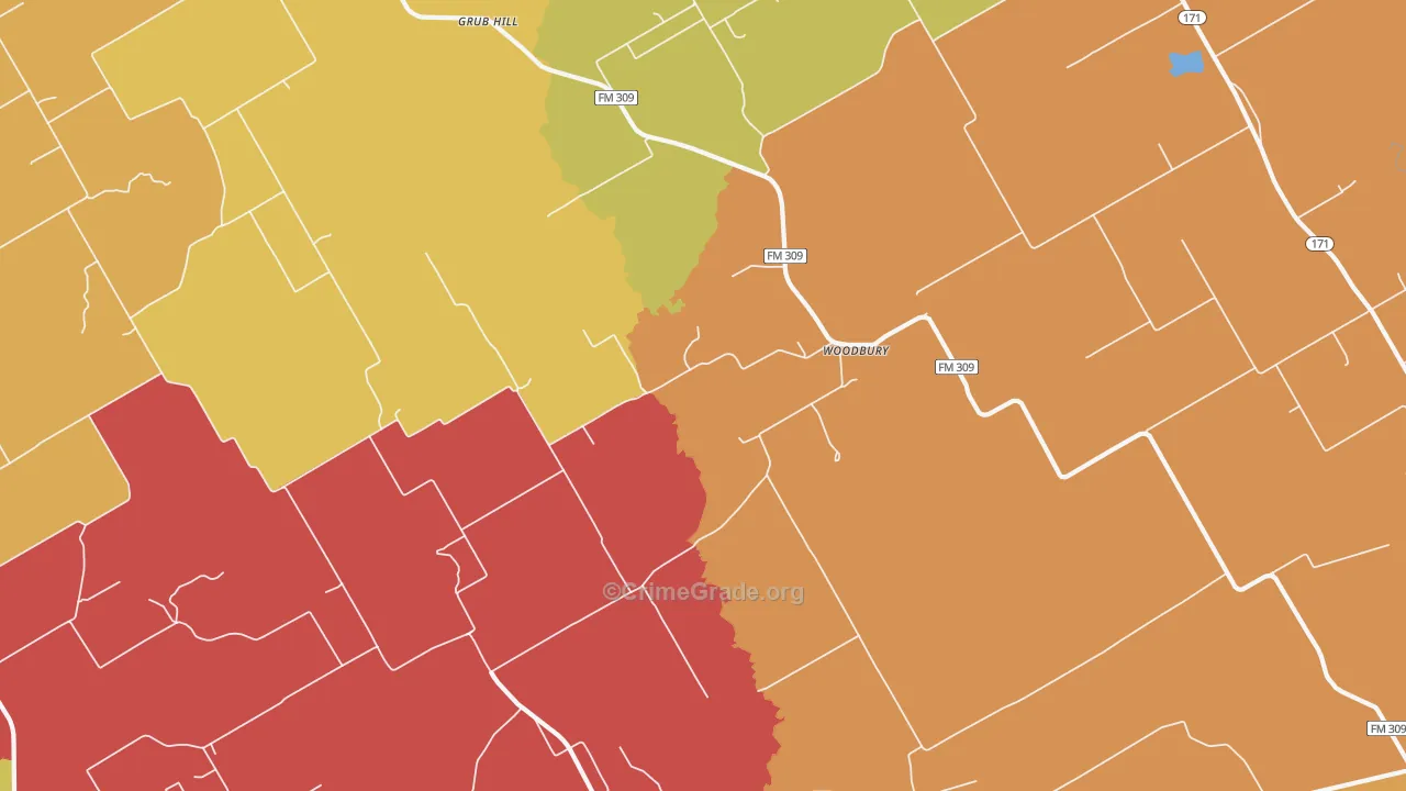 Woodbury, TX Map of Theft Rates