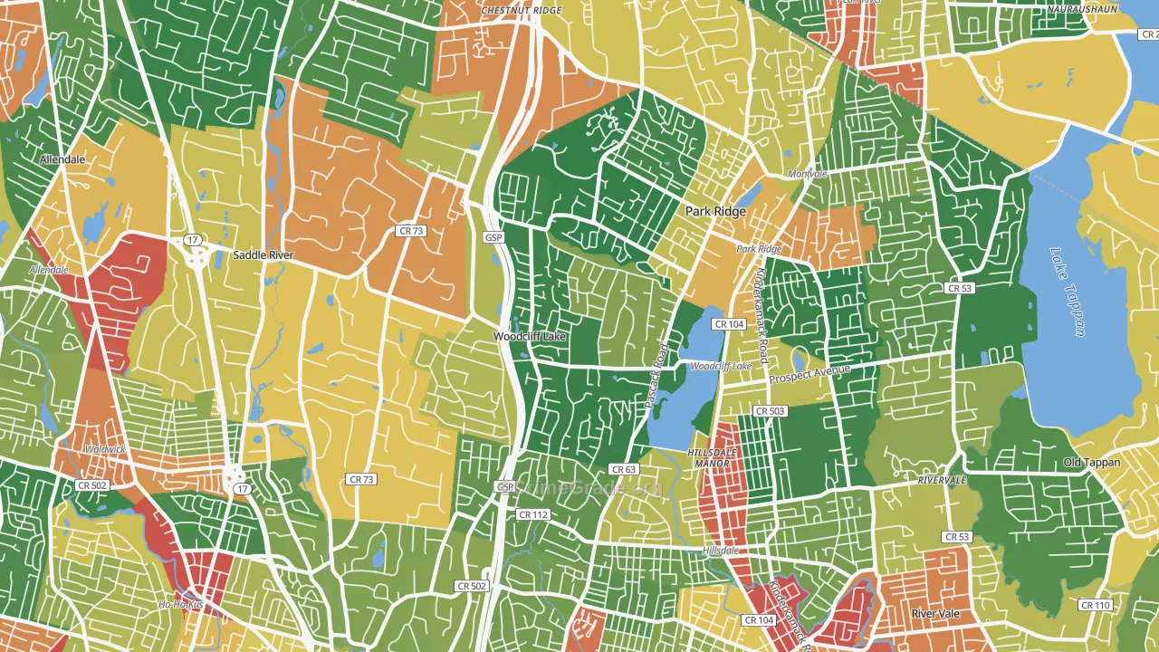 Woodcliff Lake, NJ Map of Theft Rates