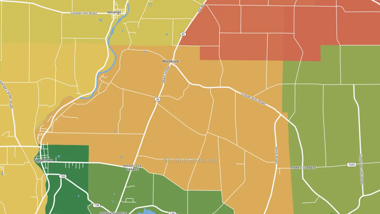 Woodcock, PA Map of Theft Rates