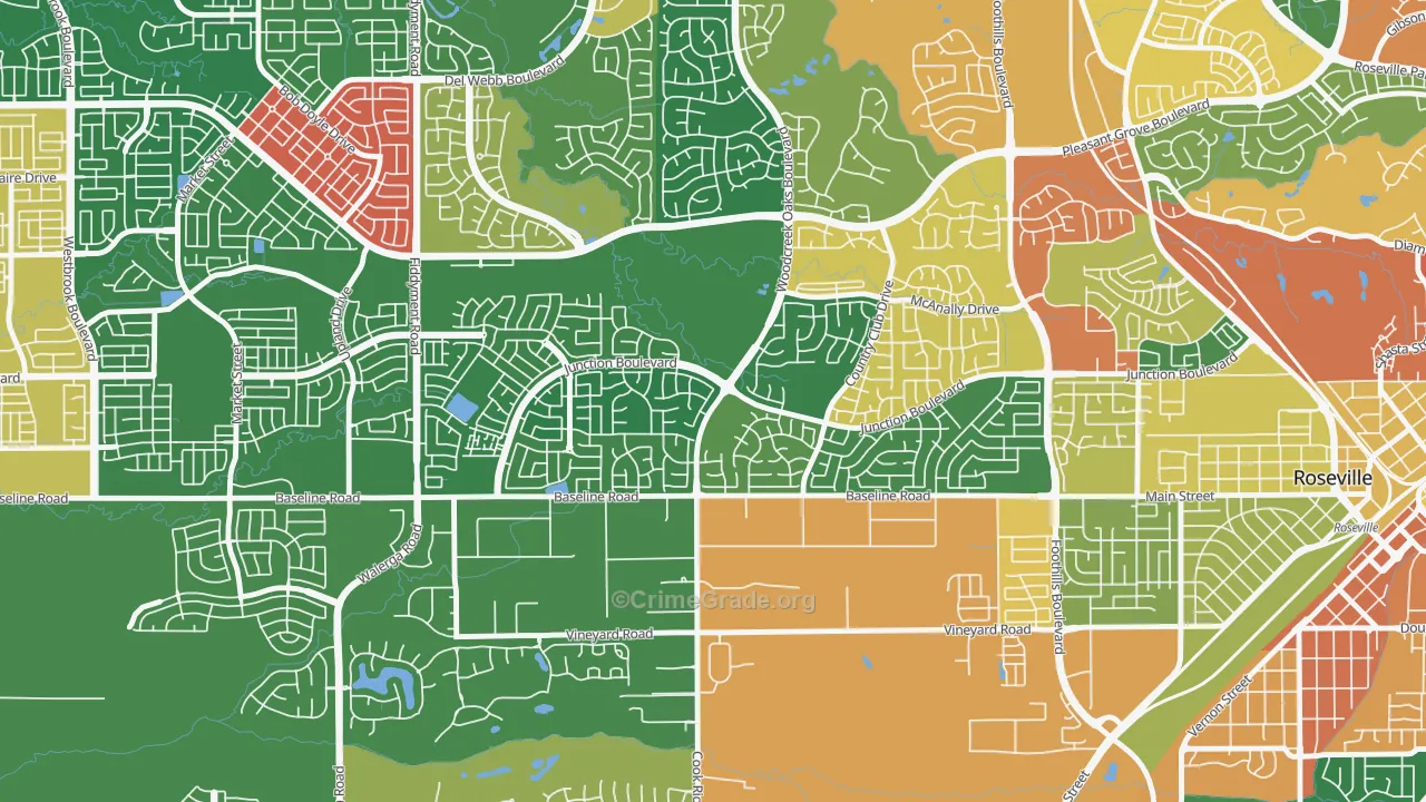 Woodcreek Oaks, Roseville, CA Map of Theft Rates