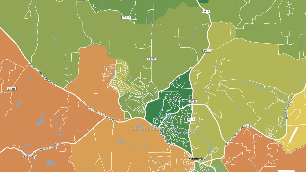 Woodcreek, TX Map of Theft Rates