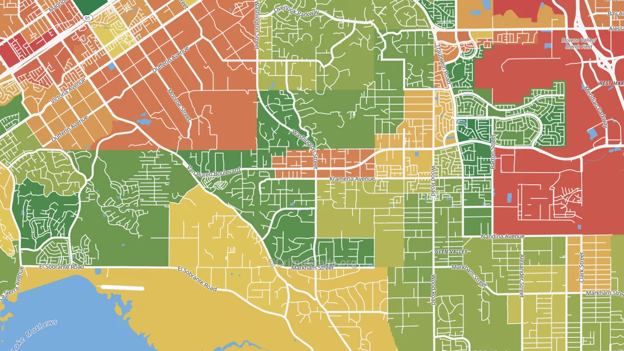 Woodcrest, CA Map of Theft Rates