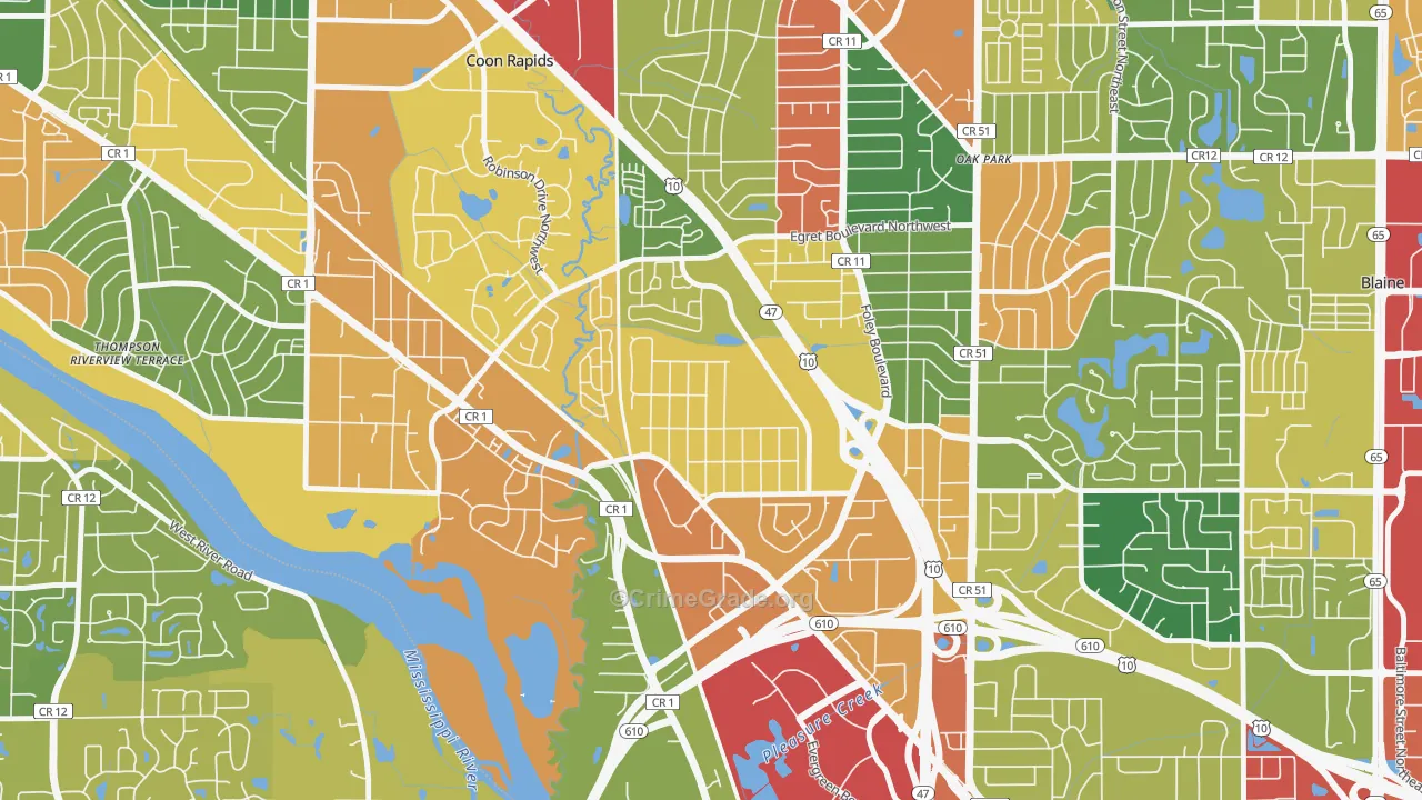 Woodcrest, Coon Rapids, MN Map of Theft Rates