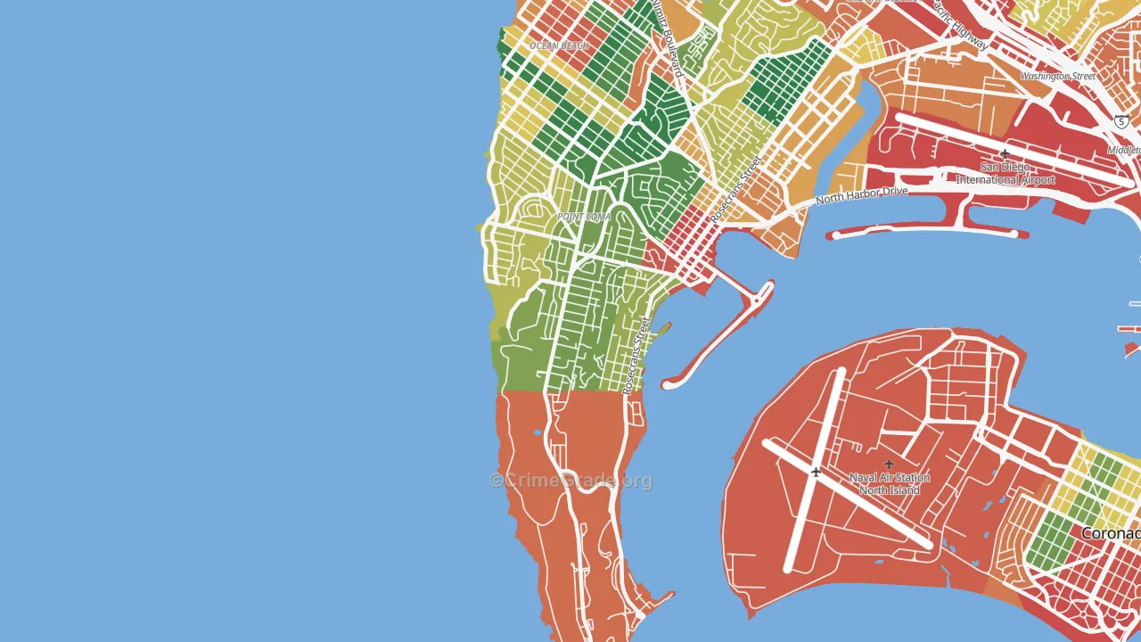 Wooded Area, San Diego, CA Map of Theft Rates