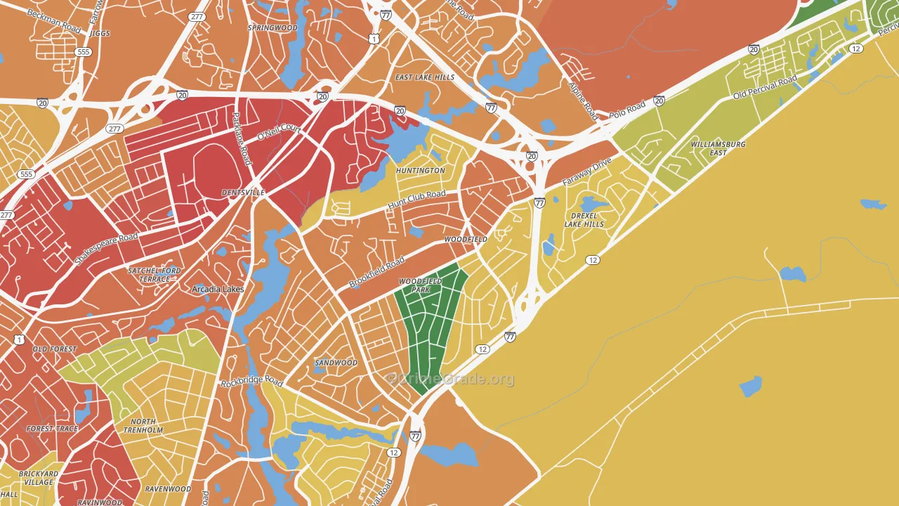 Woodfield, SC Map of Theft Rates