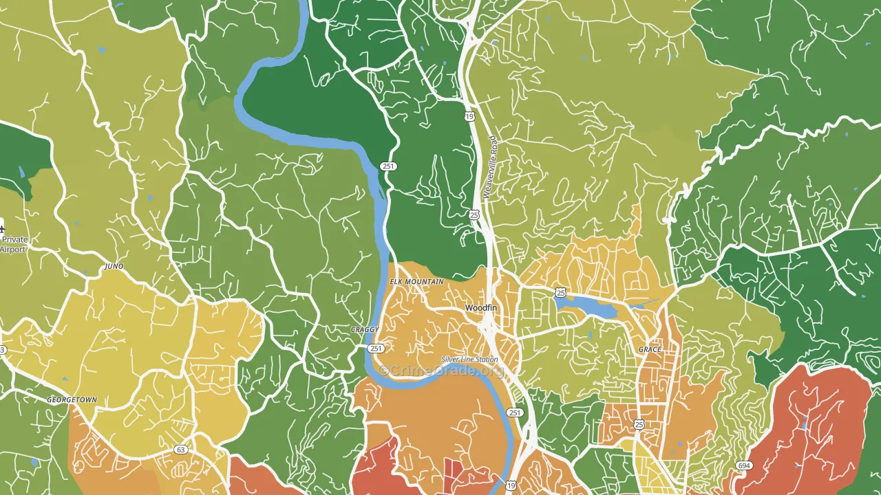 Woodfin, NC Map of Theft Rates