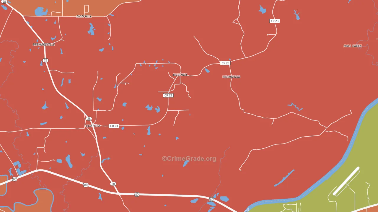 Woodford, AL Map of Theft Rates