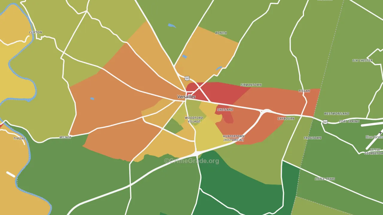 Woodford County, KY Map of Theft Rates