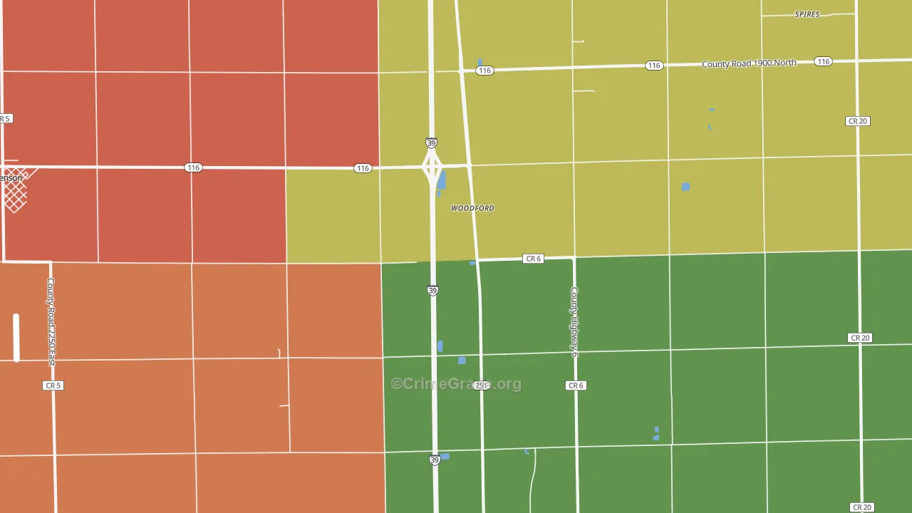 Woodford, IL Map of Theft Rates