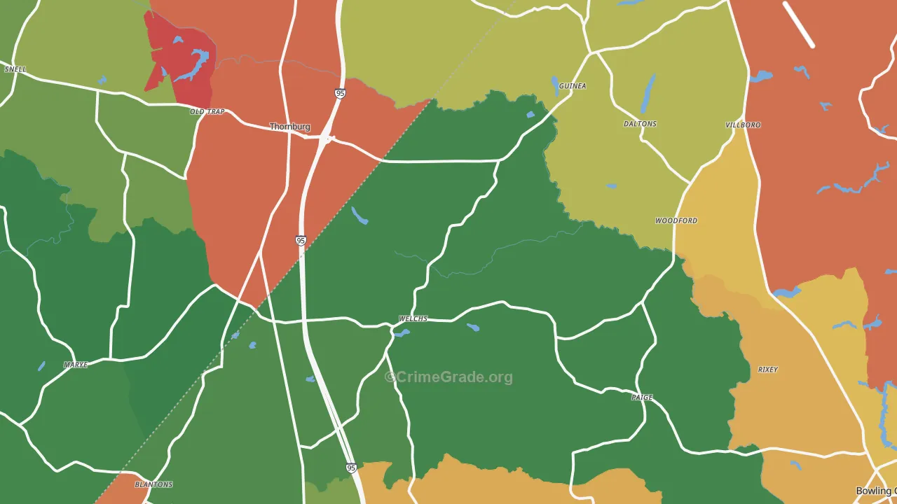 Woodford, VA Map of Theft Rates