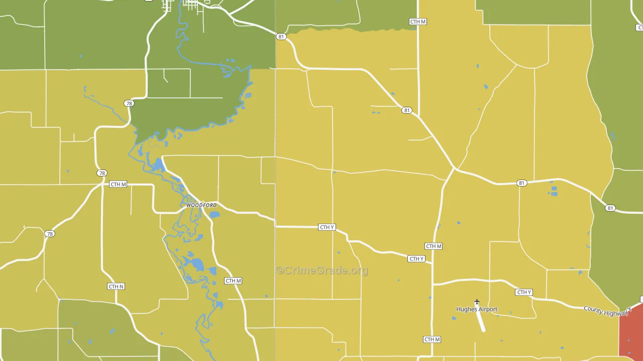 Woodford, WI Map of Theft Rates