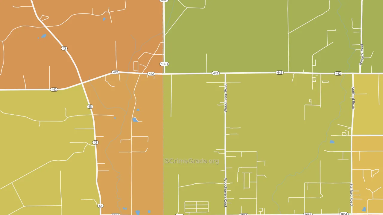 Woodhaven, LA Map of Theft Rates