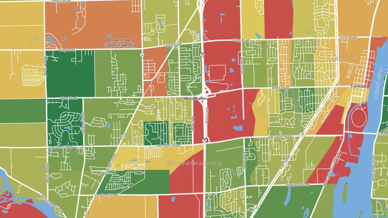 Woodhaven, MI Map of Theft Rates