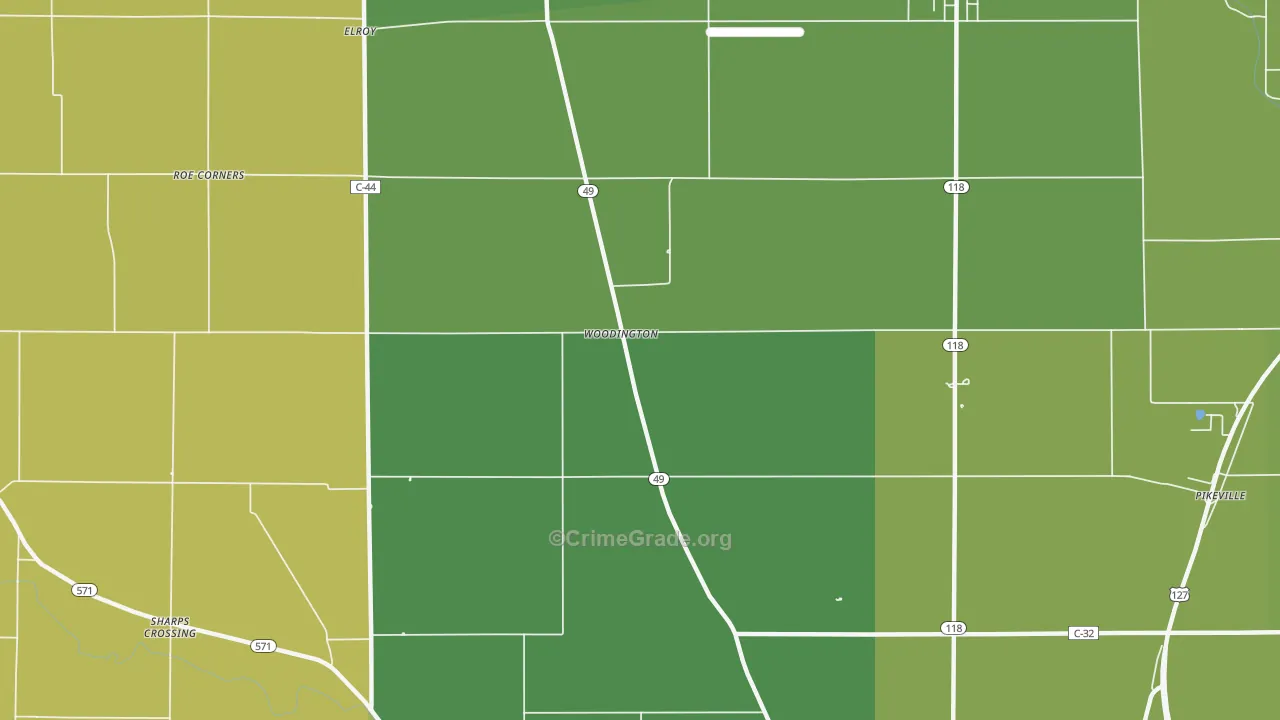 Woodington, OH Map of Theft Rates