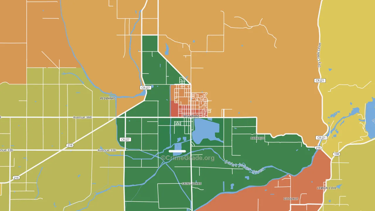 Woodlake, CA Map of Theft Rates