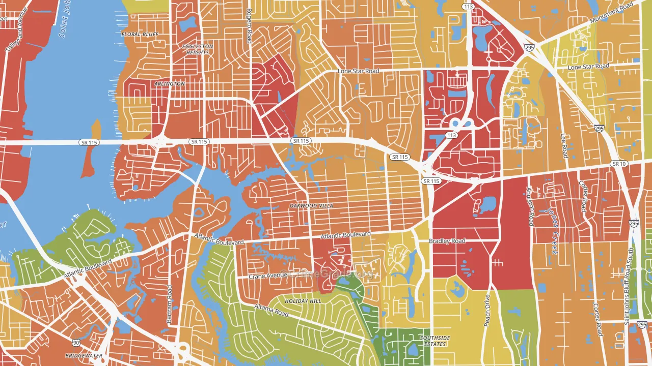 Woodland Acres, Jacksonville, FL Map of Theft Rates