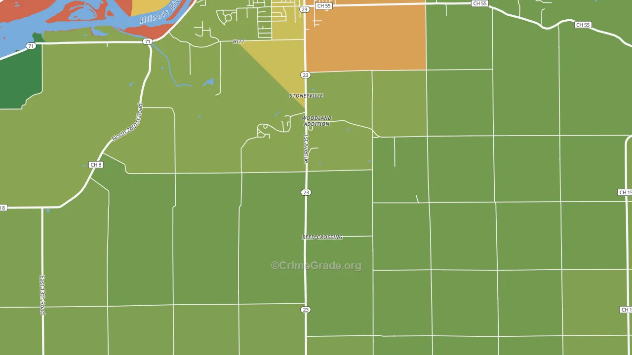 Woodland Addition, IL Map of Theft Rates