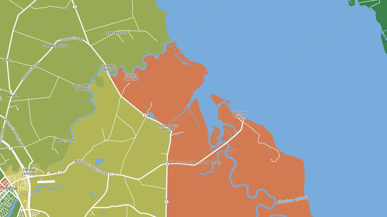 Woodland Beach, DE Map of Theft Rates