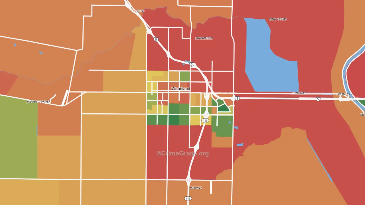 Woodland, CA Map of Theft Rates